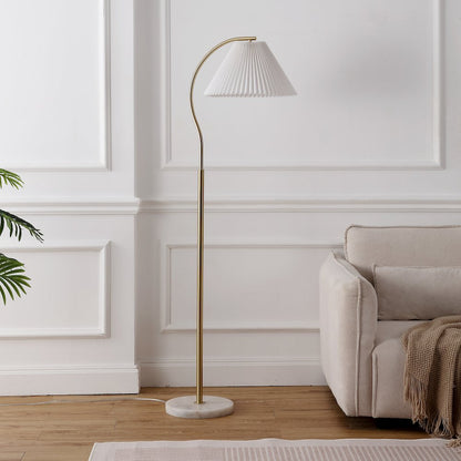 Devon Metal Arc LED Floor Lamp with Pleated Shade, Marble Base