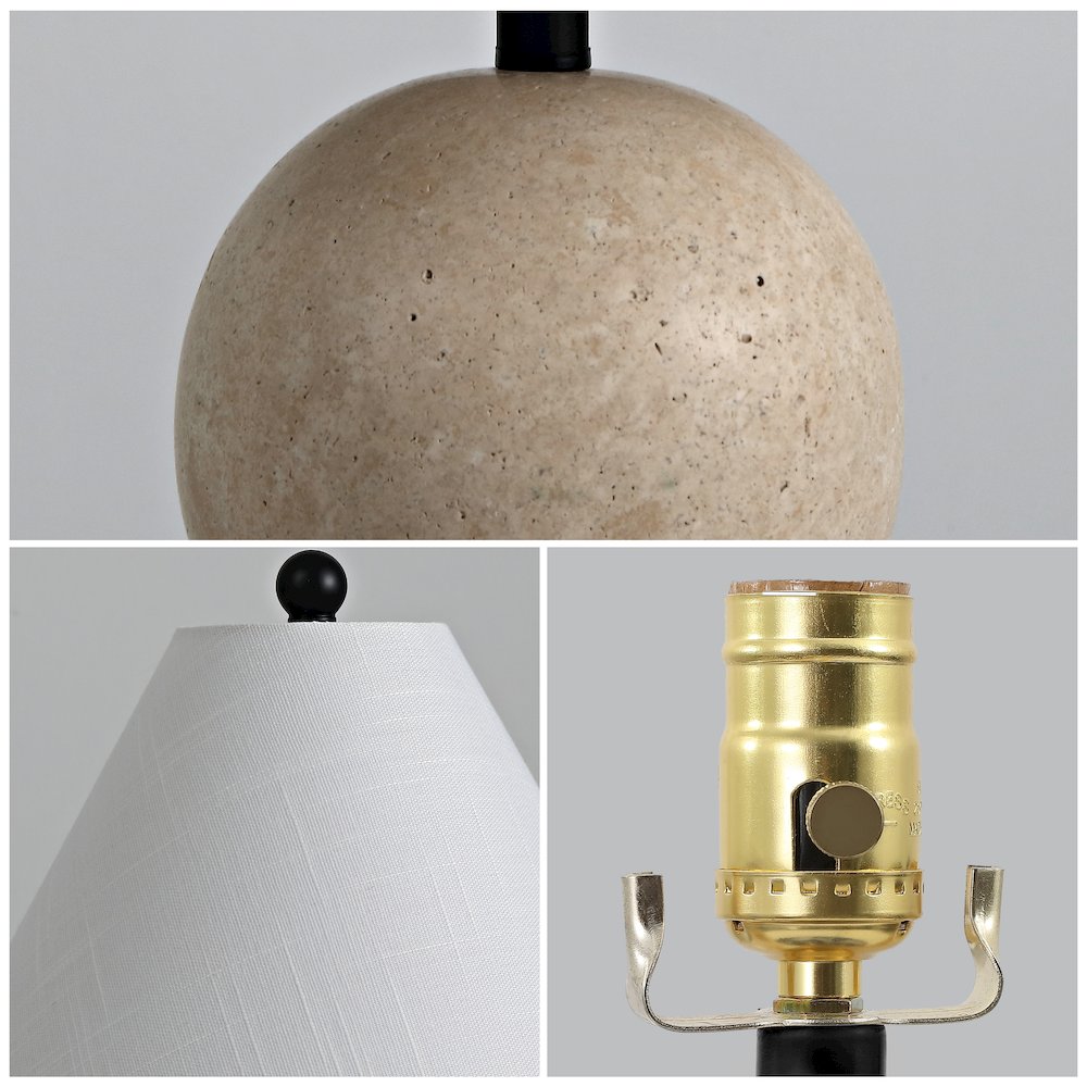 Liza 16" Modern Minimalist Travertine Globe LED Table Lamp, Beige