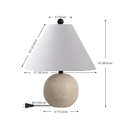 Liza 16" Modern Minimalist Travertine Globe LED Table Lamp, Beige