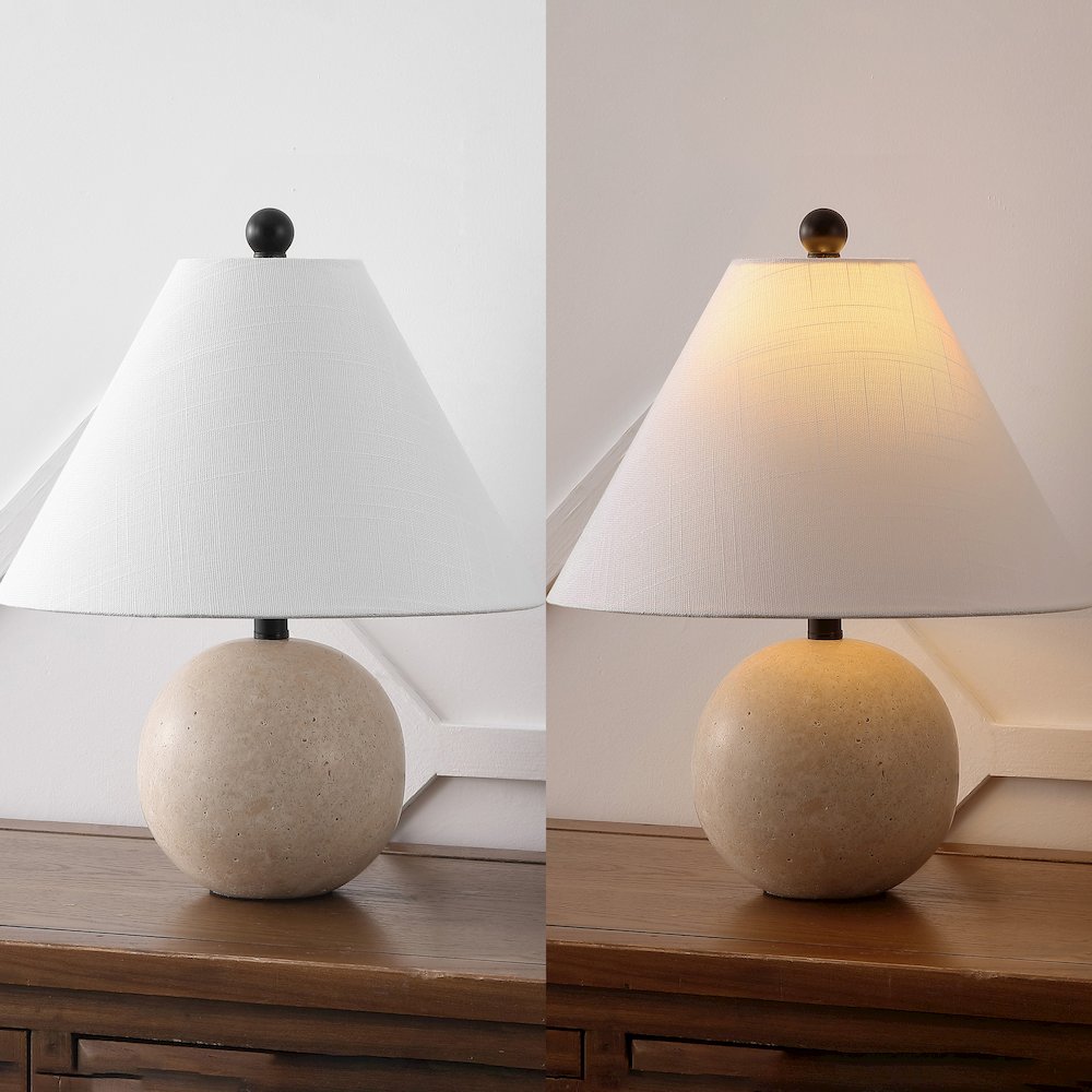 Liza 16" Modern Minimalist Travertine Globe LED Table Lamp, Beige