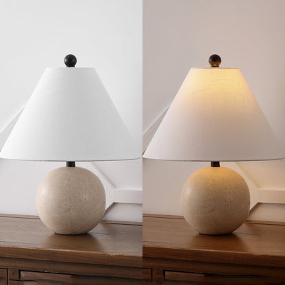 Liza 16" Modern Minimalist Travertine Globe LED Table Lamp, Beige