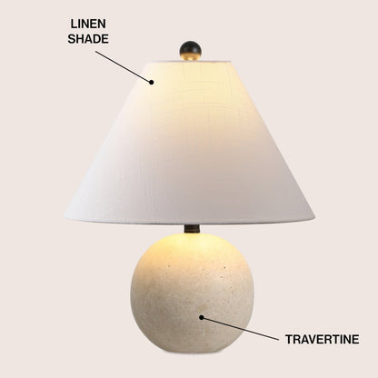 Liza 16" Modern Minimalist Travertine Globe LED Table Lamp, Beige
