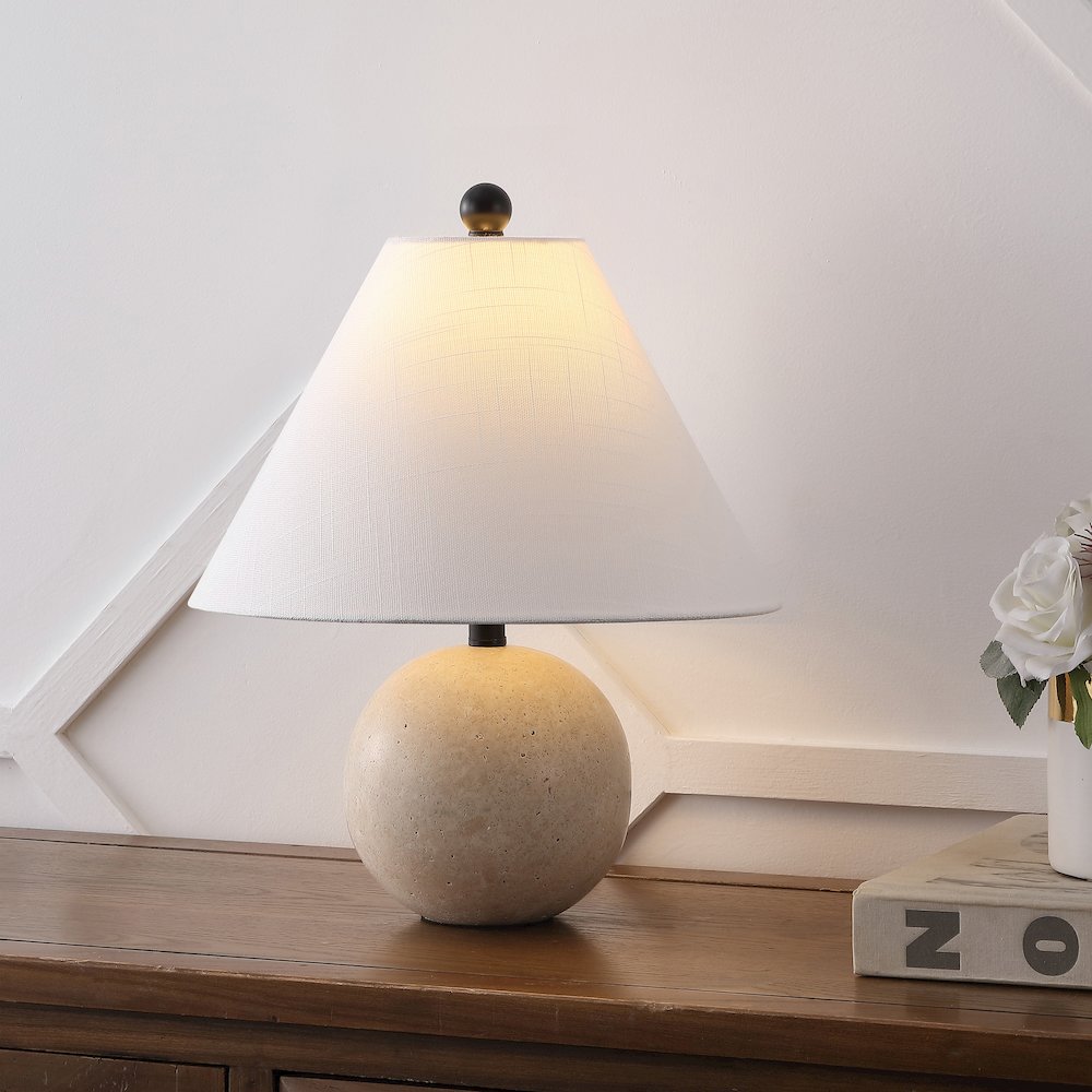 Liza 16" Modern Minimalist Travertine Globe LED Table Lamp, Beige