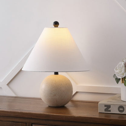 Liza 16" Modern Minimalist Travertine Globe LED Table Lamp, Beige