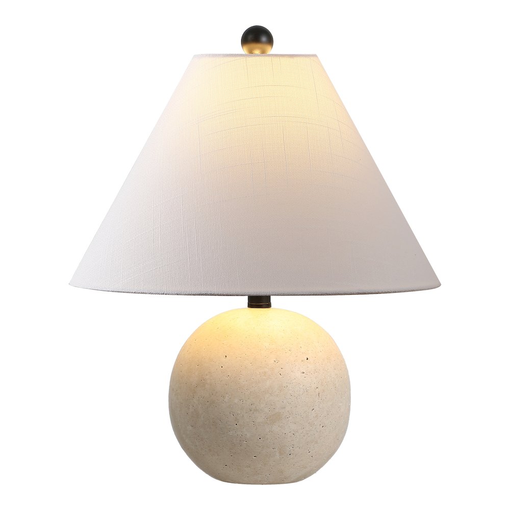Liza 16" Modern Minimalist Travertine Globe LED Table Lamp, Beige