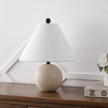 Liza 16" Modern Minimalist Travertine Globe LED Table Lamp, Beige