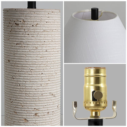 Kelsey 22.50" Modern Minimalist Travertine Column LED Table Lamp, Cream