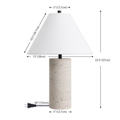 Kelsey 22.50" Modern Minimalist Travertine Column LED Table Lamp, Cream