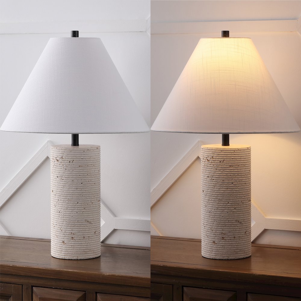 Kelsey 22.50" Modern Minimalist Travertine Column LED Table Lamp, Cream