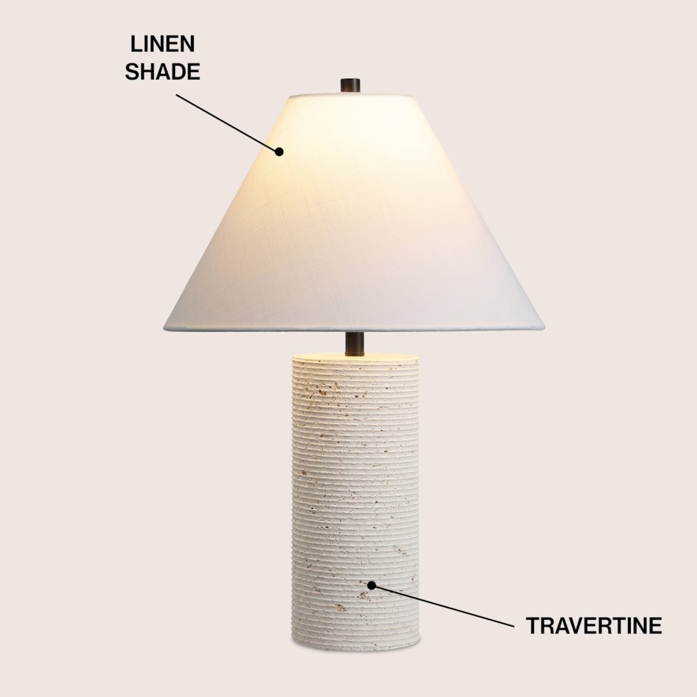 Kelsey 22.50" Modern Minimalist Travertine Column LED Table Lamp, Cream