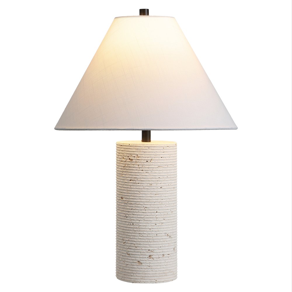 Kelsey 22.50" Modern Minimalist Travertine Column LED Table Lamp, Cream