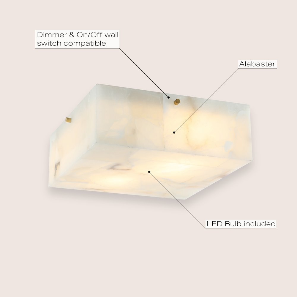 Giulia 2-Light Modern Contemporary Alabaster/Iron Square Led Flush Mount