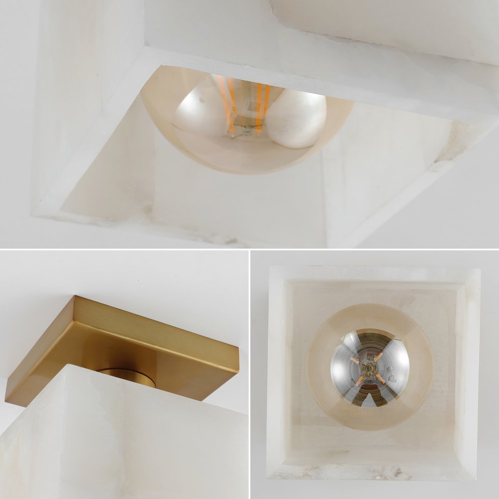 Alessia 1-Light Modern Contemporary Alabaster/Iron Cube Led Semi Flush Mount