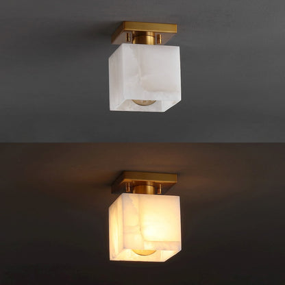 Alessia 1-Light Modern Contemporary Alabaster/Iron Cube Led Semi Flush Mount