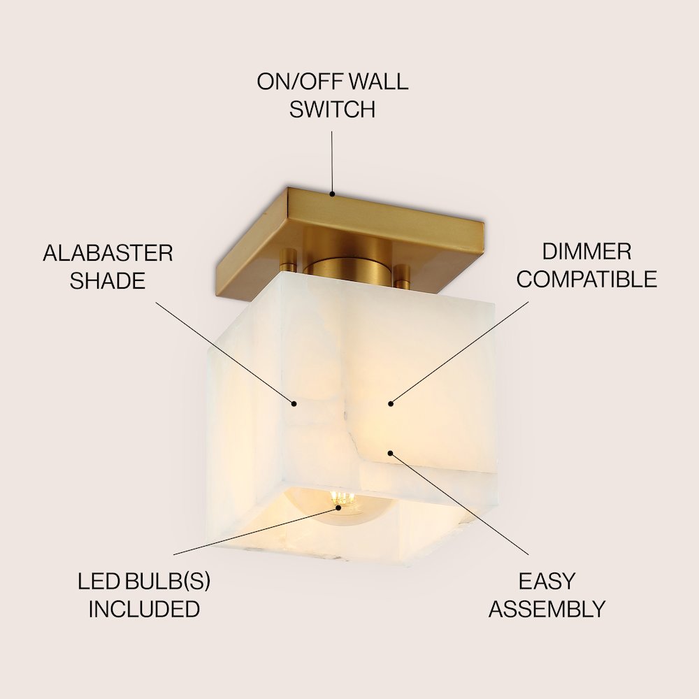 Alessia 1-Light Modern Contemporary Alabaster/Iron Cube Led Semi Flush Mount