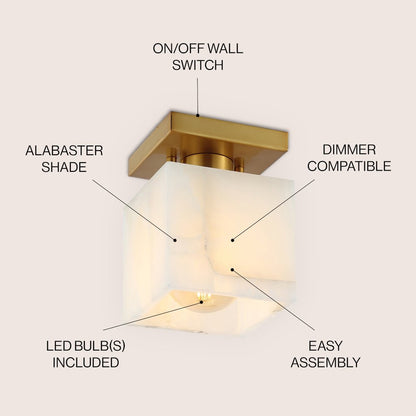 Alessia 1-Light Modern Contemporary Alabaster/Iron Cube Led Semi Flush Mount