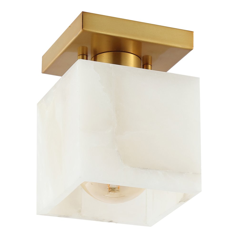 Alessia 1-Light Modern Contemporary Alabaster/Iron Cube Led Semi Flush Mount