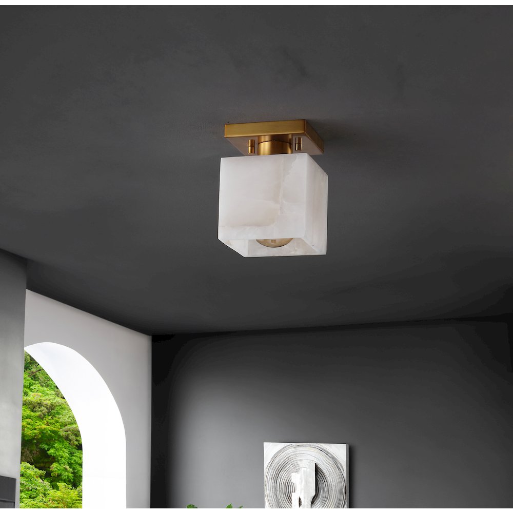 Alessia 1-Light Modern Contemporary Alabaster/Iron Cube Led Semi Flush Mount