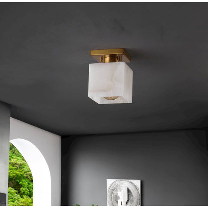 Alessia 1-Light Modern Contemporary Alabaster/Iron Cube Led Semi Flush Mount