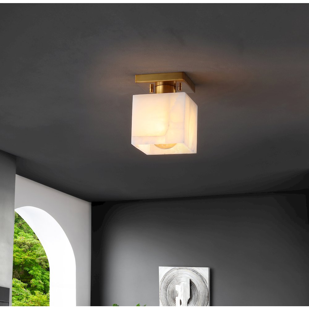 Alessia 1-Light Modern Contemporary Alabaster/Iron Cube Led Semi Flush Mount
