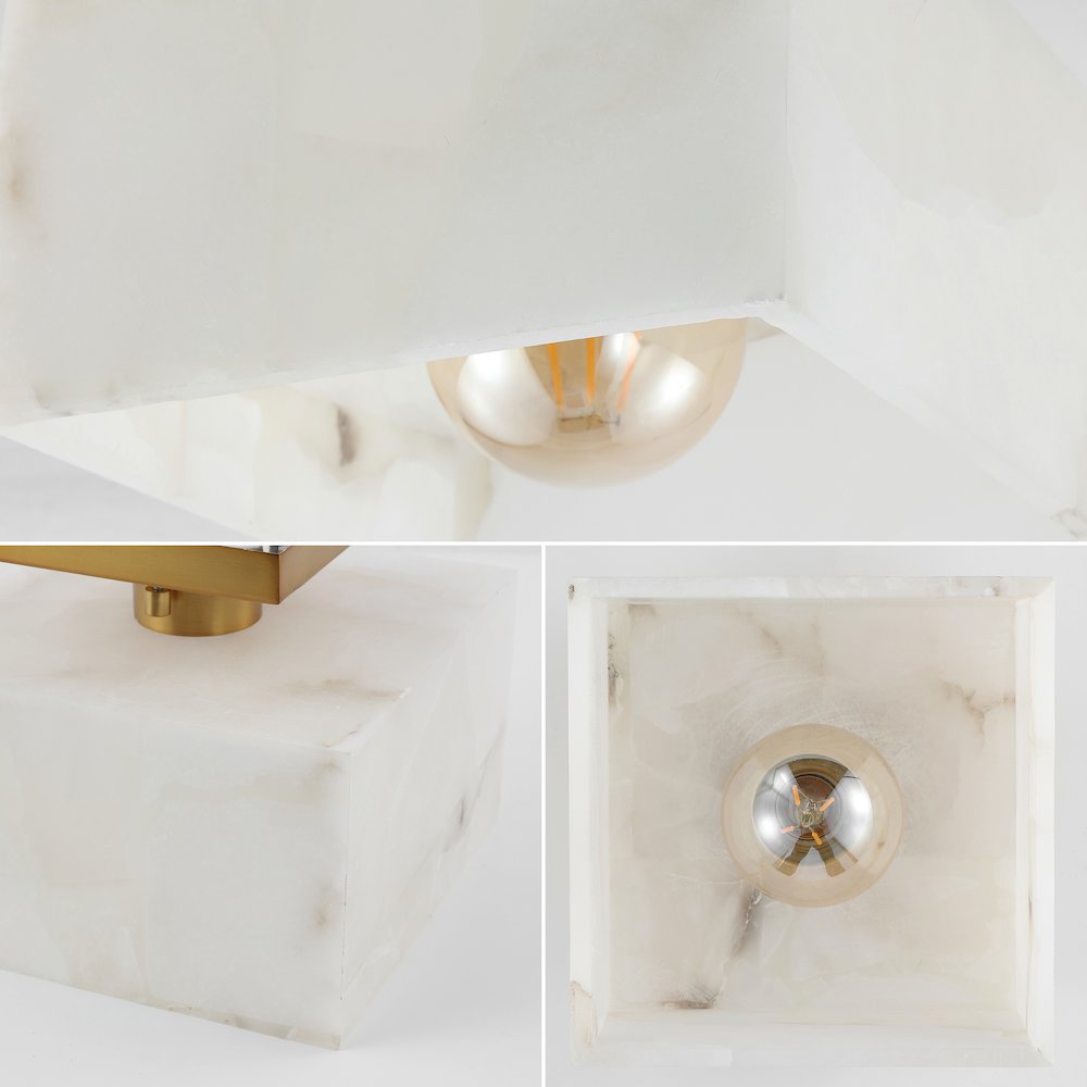 Chiara 1-Light Modern Contemporary Alabaster/Iron Square Led Semi Flush Mount