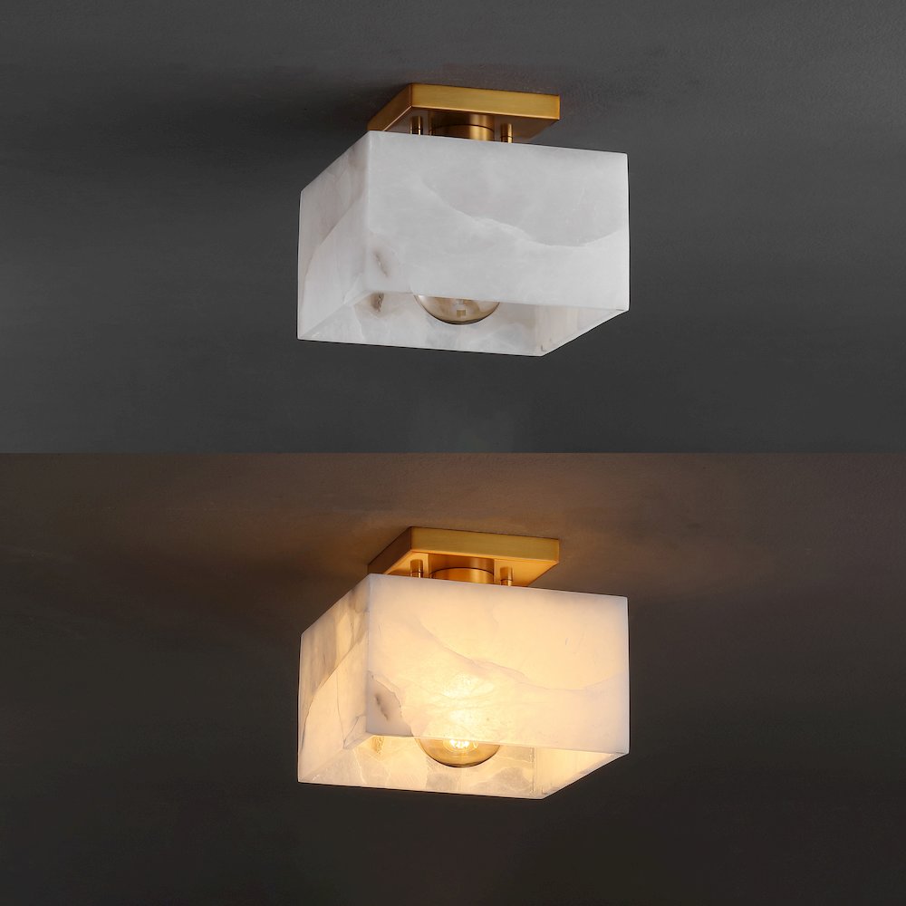 Chiara 1-Light Modern Contemporary Alabaster/Iron Square Led Semi Flush Mount
