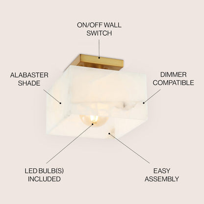Chiara 1-Light Modern Contemporary Alabaster/Iron Square Led Semi Flush Mount