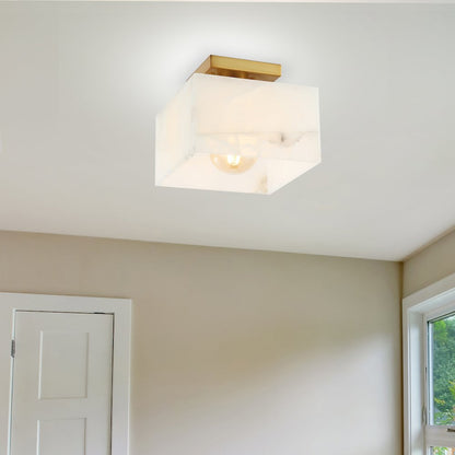 Chiara 1-Light Modern Contemporary Alabaster/Iron Square Led Semi Flush Mount