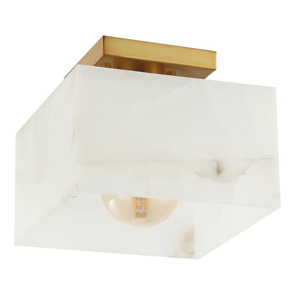 Chiara 1-Light Modern Contemporary Alabaster/Iron Square Led Semi Flush Mount