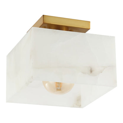 Chiara 1-Light Modern Contemporary Alabaster/Iron Square Led Semi Flush Mount
