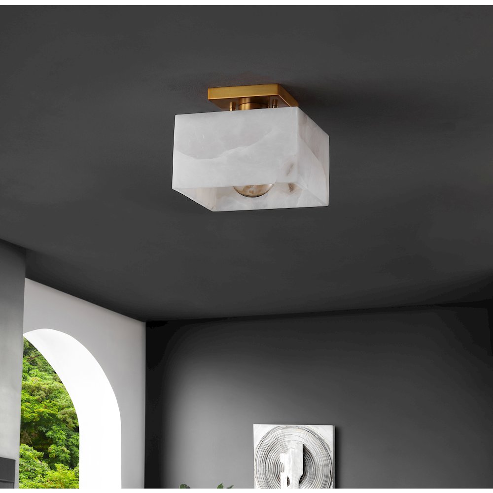 Chiara 1-Light Modern Contemporary Alabaster/Iron Square Led Semi Flush Mount