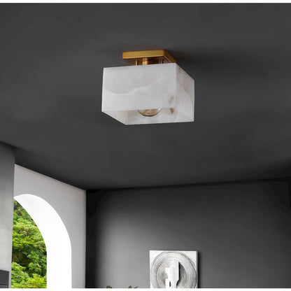 Chiara 1-Light Modern Contemporary Alabaster/Iron Square Led Semi Flush Mount