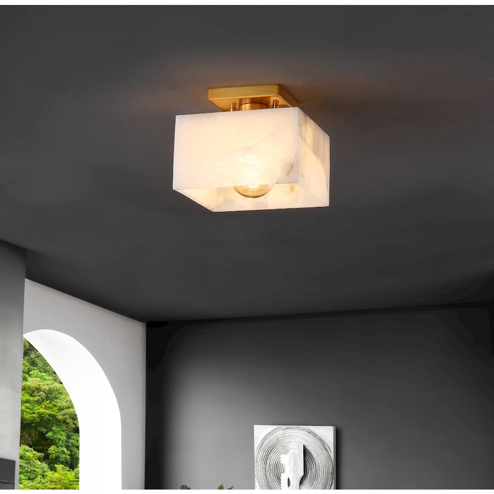 Chiara 1-Light Modern Contemporary Alabaster/Iron Square Led Semi Flush Mount