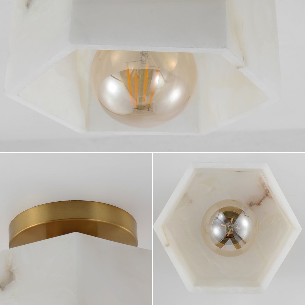 Tessa 1-Light Modern Contemporary Alabaster/Iron Hexagonal Led Semi Flush Mount