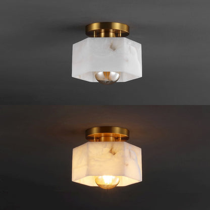 Tessa 1-Light Modern Contemporary Alabaster/Iron Hexagonal Led Semi Flush Mount