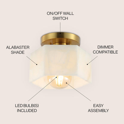 Tessa 1-Light Modern Contemporary Alabaster/Iron Hexagonal Led Semi Flush Mount