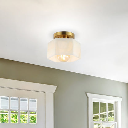 Tessa 1-Light Modern Contemporary Alabaster/Iron Hexagonal Led Semi Flush Mount