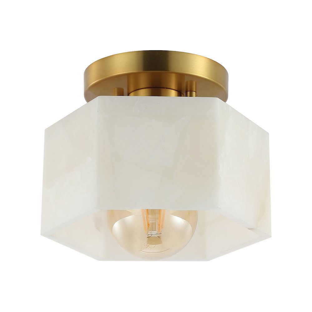 Tessa 1-Light Modern Contemporary Alabaster/Iron Hexagonal Led Semi Flush Mount