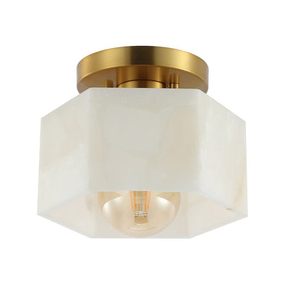 Tessa 1-Light Modern Contemporary Alabaster/Iron Hexagonal Led Semi Flush Mount