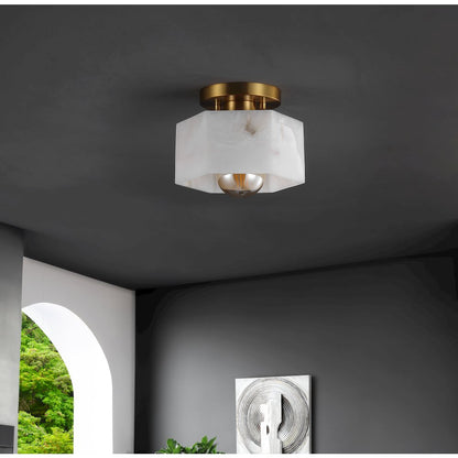 Tessa 1-Light Modern Contemporary Alabaster/Iron Hexagonal Led Semi Flush Mount