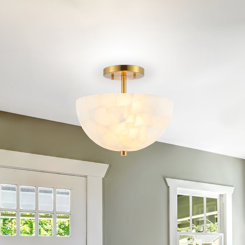 Alabaster/Iron Inverted Dome Led Semi Flush Mount