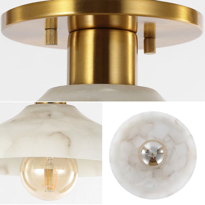Amara 1-Light Mid-Century Classic Alabaster/Iron Led Semi Flush Mount
