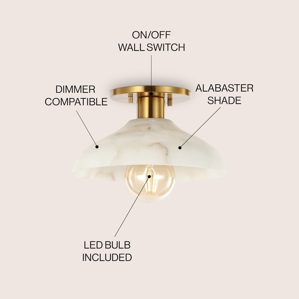 Amara 1-Light Mid-Century Classic Alabaster/Iron Led Semi Flush Mount