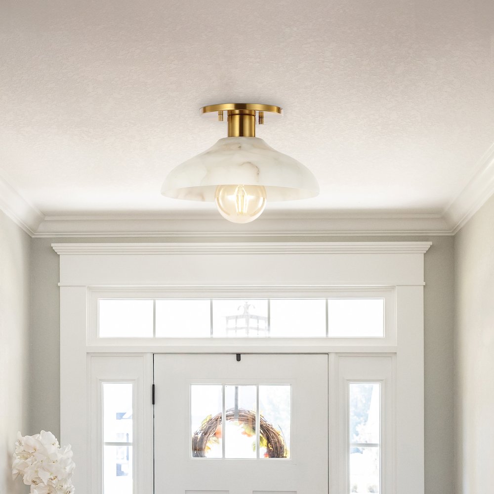 Amara 1-Light Mid-Century Classic Alabaster/Iron Led Semi Flush Mount