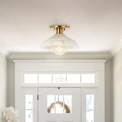 Amara 1-Light Mid-Century Classic Alabaster/Iron Led Semi Flush Mount