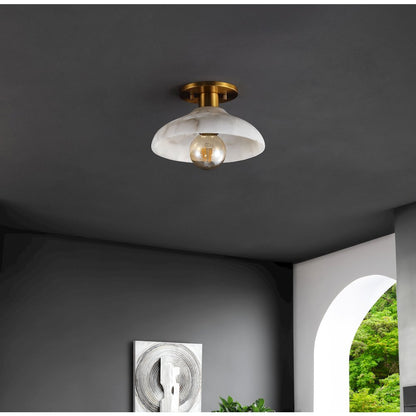 Amara 1-Light Mid-Century Classic Alabaster/Iron Led Semi Flush Mount