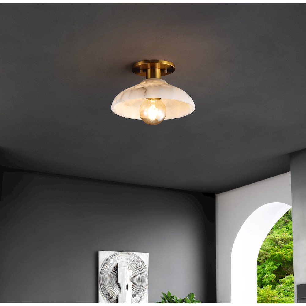 Amara 1-Light Mid-Century Classic Alabaster/Iron Led Semi Flush Mount