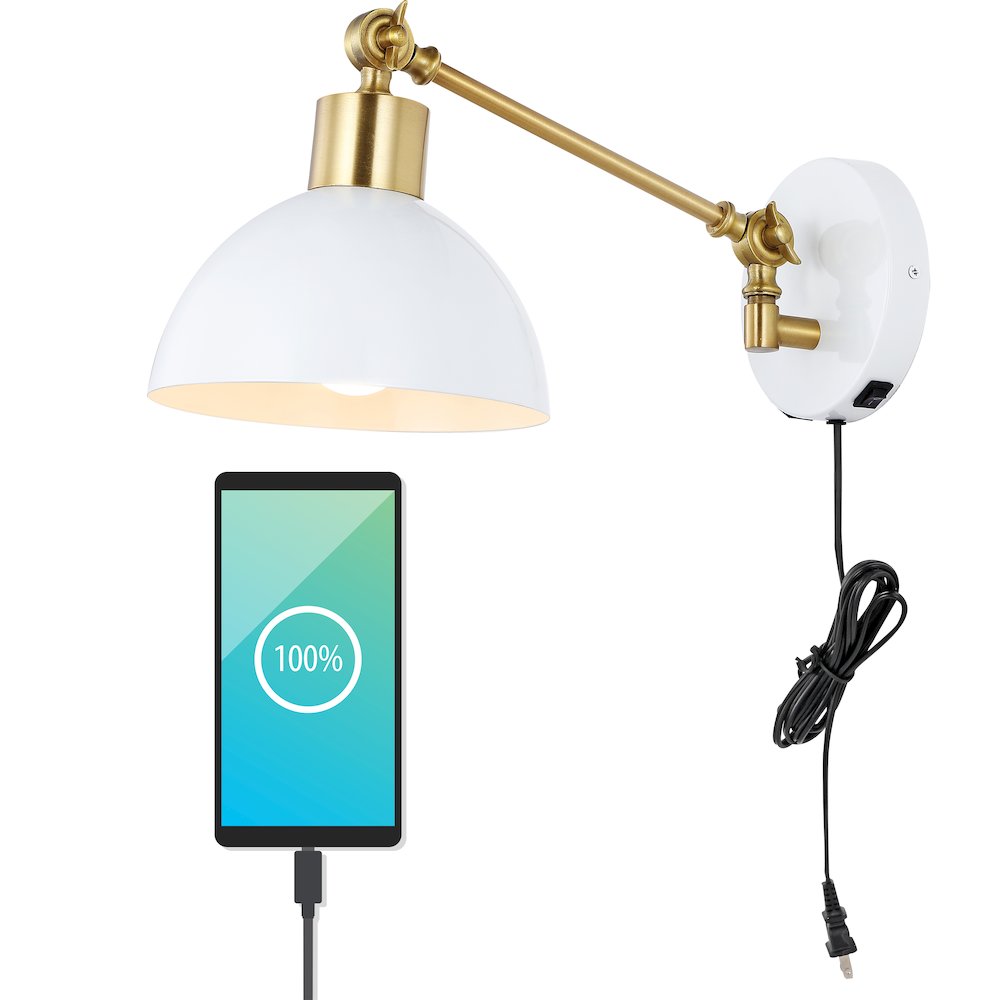 Lisa Swing Arm Modern Midcentury Iron Usb Charging Port Led Sconce