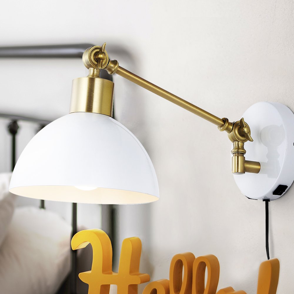 Lisa Swing Arm Modern Midcentury Iron Usb Charging Port Led Sconce