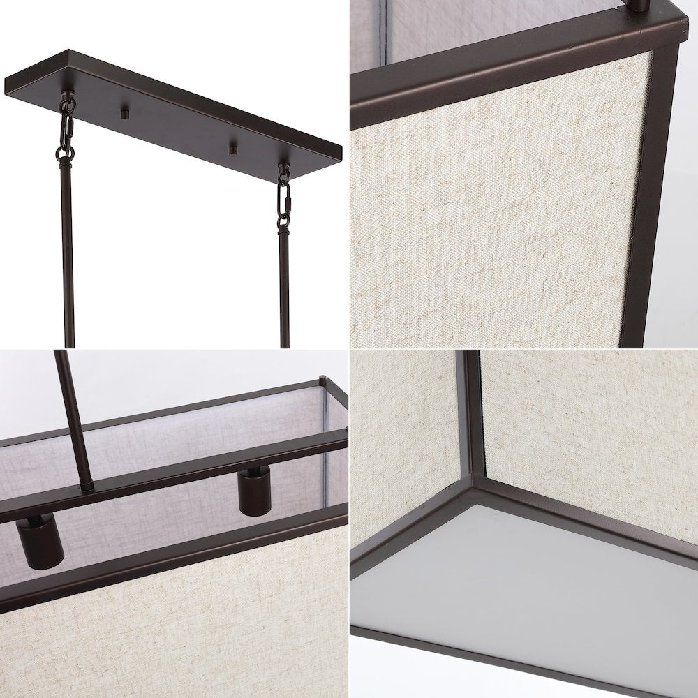Cole Minimalist Industrial Rectangular Linen Iron Linear Led Pendant